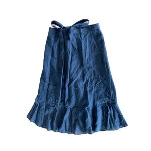 J.McLaughlin Blue Linen Ruffle Hem Wrap Midi Skirt – Size XS